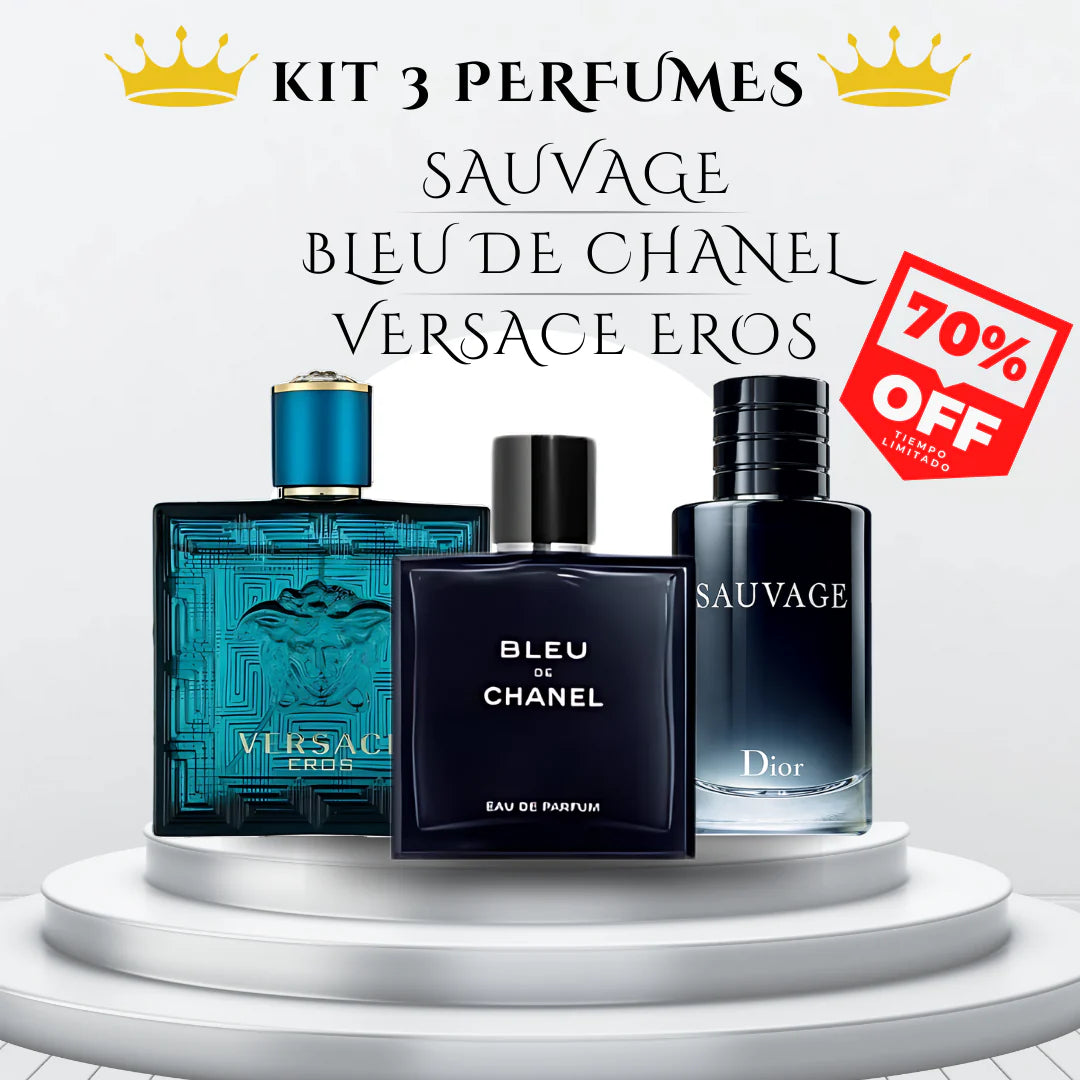 PERFUMES COMBO OFERTA X3: SAUVAGE DIOR | VERSACE EROS | BLEU DE CHANEL